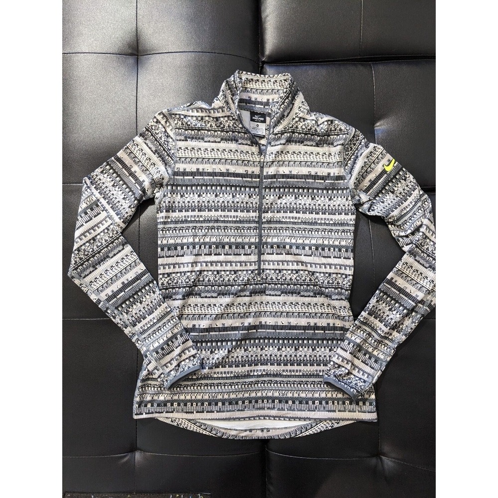 Nike Pro Dri Fit Sweatshirt Womens Half Zip Gray Knit Geo Long Sleeve M